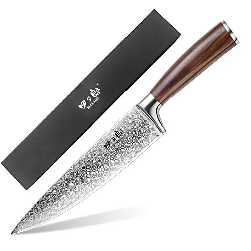 SIXILANG Damascus Chef Knife  Japanese AUS10 Steel Core  67 Layer Damascus Steel with Squama Pattern 8 inch Chefs Knife  Nonslip Rosewood Handle Professional Kitchen Knife  Gift Box